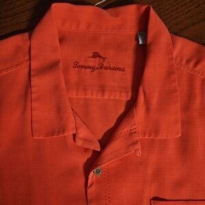 Tommy Bahama Coral/Salmon Shirt Mens Sz 2XL Button Up Short Sleeve Silk Blend